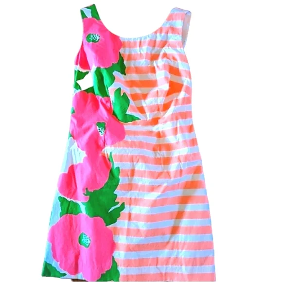 LILLY PULITZER Delia Floral Stripe Scoop Neck Sleeveless Shift Dress EUC - Picture 8 of 12